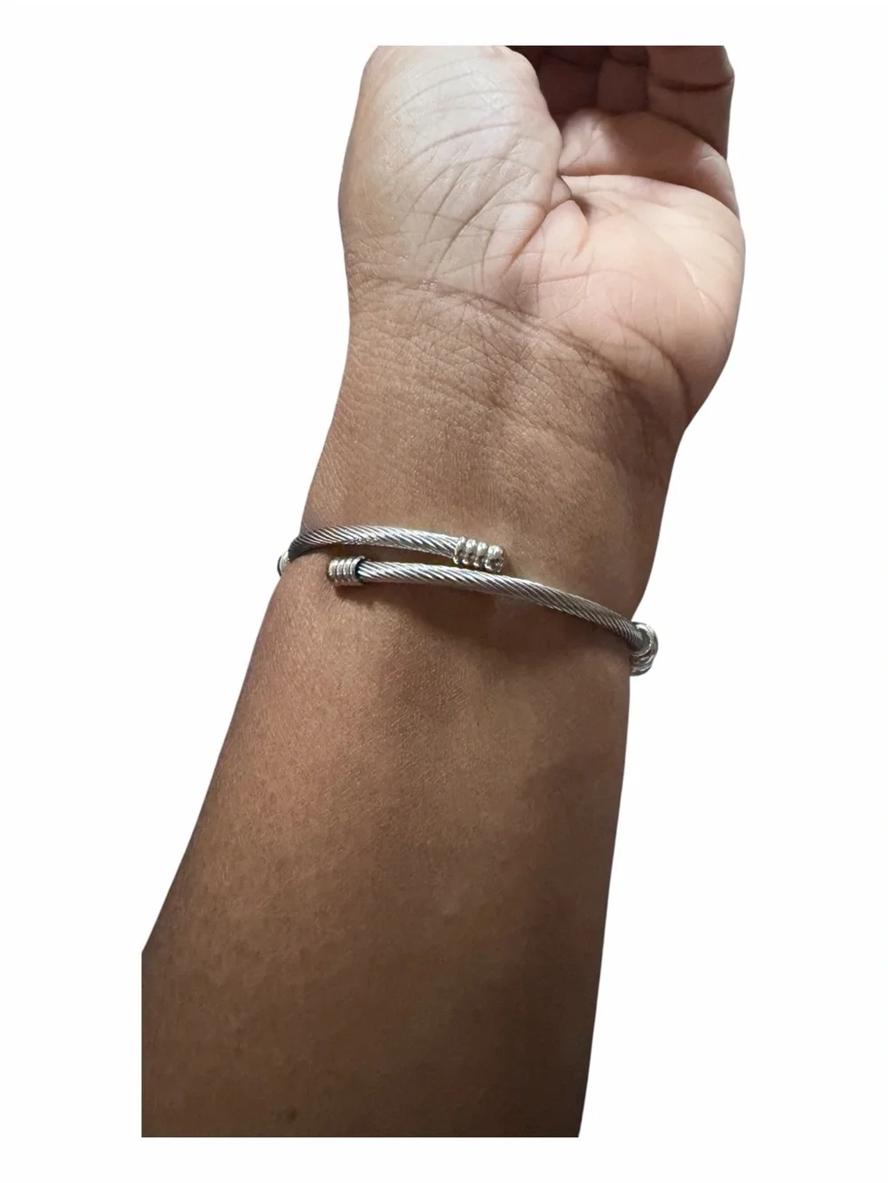 Silver Charm Twisted Banglewith White and Green Accents - Women Jewelry